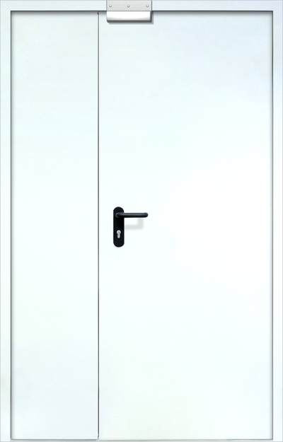 Полуторная противопожарная дверь EI-60 с электромагнитным замком, окрас по RAL 9003 Полуторная противопожарная дверь EI-60 с электромагнитным замком, окрас по RAL 9003