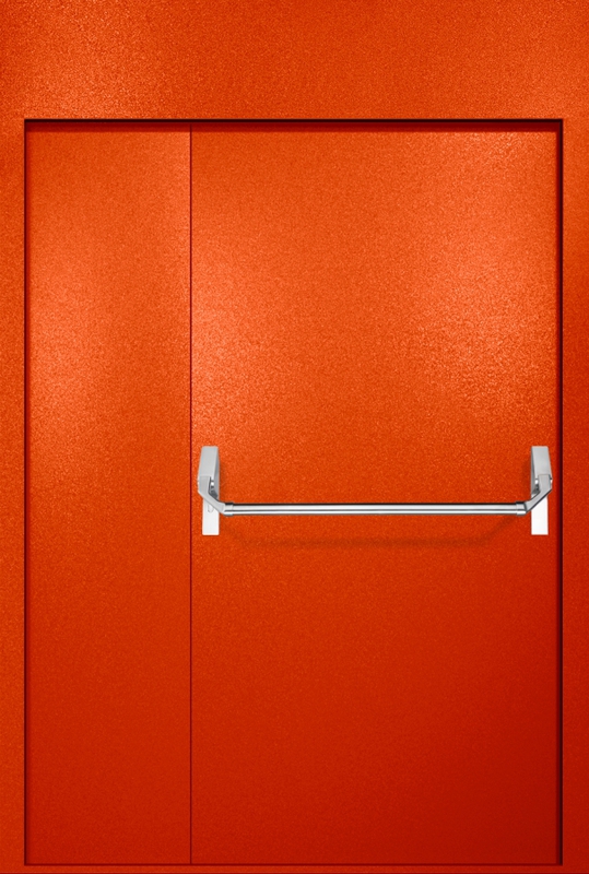 Полуторная противопожарная дверь EI-60 с верхней вставкой и ручкой «Антипаника», окрас по RAL 3003 Полуторная противопожарная дверь EI-60 с верхней вставкой и ручкой «Антипаника», окрас по RAL 3003