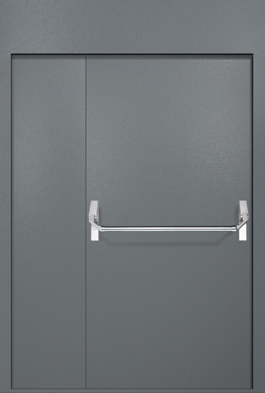 Полуторная противопожарная дверь EI-60 с верхней вставкой и ручкой «Антипаника», окрас по RAL 7001