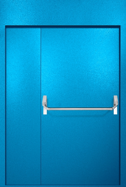 Полуторная противопожарная дверь EI-60 с верхней вставкой и ручкой «Антипаника», окрас по RAL 5002