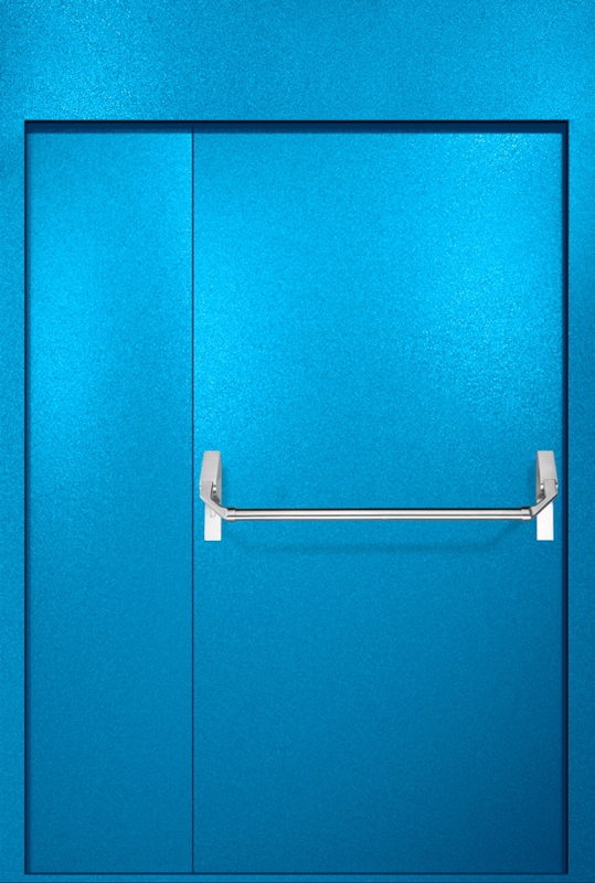 Полуторная противопожарная дверь EI-60 с верхней вставкой и ручкой «Антипаника», окрас по RAL 5002 Полуторная противопожарная дверь EI-60 с верхней вставкой и ручкой «Антипаника», окрас по RAL 5002