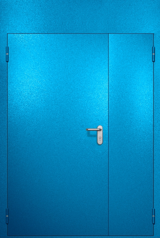 Полуторная противопожарная дверь EI-60 с верхней вставкой и ручкой «Антипаника», окрас по RAL 5002 Полуторная противопожарная дверь EI-60 с верхней вставкой и ручкой «Антипаника», окрас по RAL 5002