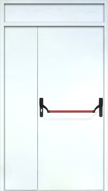 Полуторная противопожарная дверь EI-60 с верхней вставкой и ручкой «Антипаника», окрас по RAL 9003 Полуторная противопожарная дверь EI-60 с верхней вставкой и ручкой «Антипаника», окрас по RAL 9003