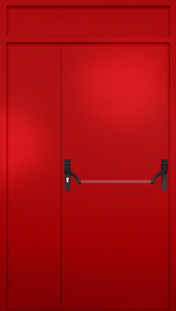 Полуторная противопожарная дверь EI-60 с верхней вставкой и ручкой «Антипаника», окрас по RAL 3003 Полуторная противопожарная дверь EI-60 с верхней вставкой и ручкой «Антипаника», окрас по RAL 3003
