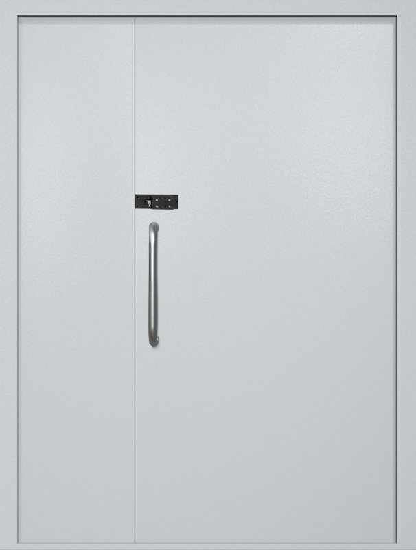 Полуторная техническая дверь с ручкой-скобой и кодовым замком, окрас по RAL