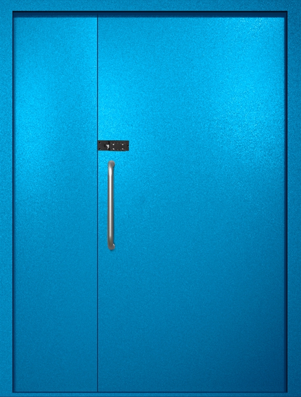 Полуторная техническая дверь с ручкой-скобой и кодовым замком, окрас по RAL 5002