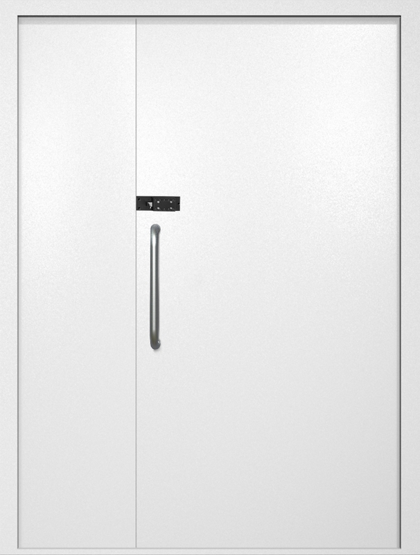 Полуторная техническая дверь с ручкой-скобой и кодовым замком, окрас по RAL 9003 Полуторная техническая дверь с ручкой-скобой и кодовым замком, окрас по RAL 9003