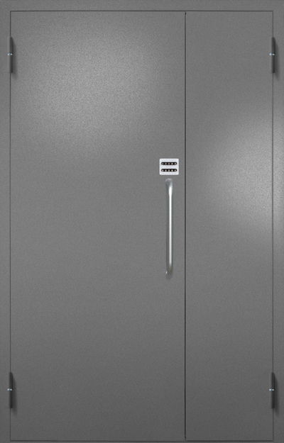 Полуторная противопожарная дверь EI-60 с ручкой-скобой и кодовым замком, окрас по RAL 7001 Полуторная противопожарная дверь EI-60 с ручкой-скобой и кодовым замком, окрас по RAL 7001