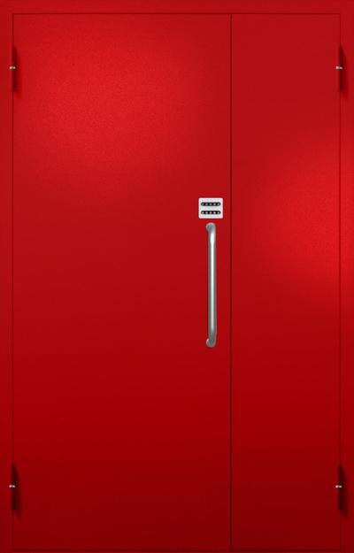 Полуторная противопожарная дверь EI-60 с ручкой-скобой и кодовым замком, окрас по RAL 3003