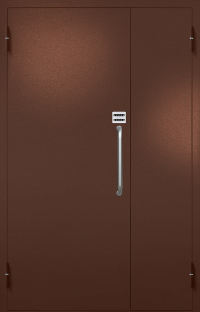 Полуторная противопожарная дверь EI-60 с ручкой-скобой и кодовым замком, окрас по RAL 8016