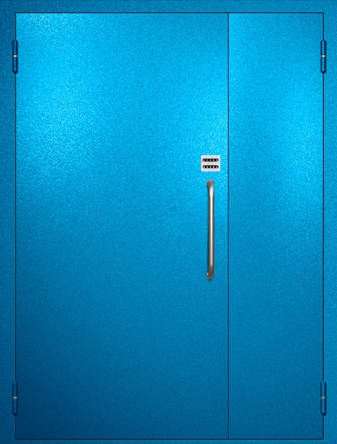 Полуторная техническая дверь с ручкой-скобой и кодовым замком, окрас по RAL 5002