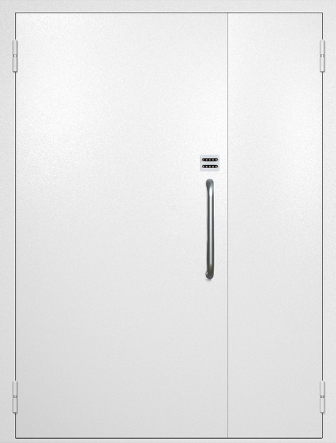 Полуторная техническая дверь с ручкой-скобой и кодовым замком, окрас по RAL 9003