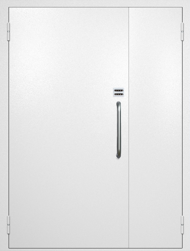 Полуторная техническая дверь с ручкой-скобой и кодовым замком, окрас по RAL 9003 Полуторная техническая дверь с ручкой-скобой и кодовым замком, окрас по RAL 9003