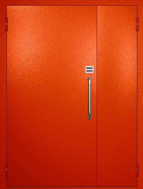 Полуторная техническая дверь с ручкой-скобой и кодовым замком, окрас по RAL 3003