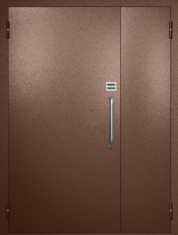 Полуторная техническая дверь с ручкой-скобой и кодовым замком, окрас по RAL 8016