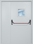 Полуторная противопожарная дверь EI-60 с квадратным стеклопакетом и ручкой «Антипаника», окрас по RAL