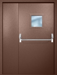 Полуторная противопожарная дверь EI-60 с квадратным стеклопакетом и ручкой «Антипаника», окрас по RAL 8016