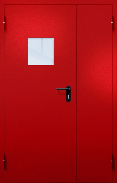 Полуторная противопожарная дверь EI-60 с квадратным стеклопакетом, окрас по RAL 3003 Полуторная противопожарная дверь EI-60 с квадратным стеклопакетом, окрас по RAL 3003