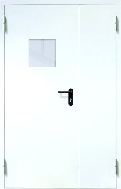 Полуторная противопожарная дверь EI-60 с квадратным стеклопакетом, окрас по RAL 9003 Полуторная противопожарная дверь EI-60 с квадратным стеклопакетом, окрас по RAL 9003