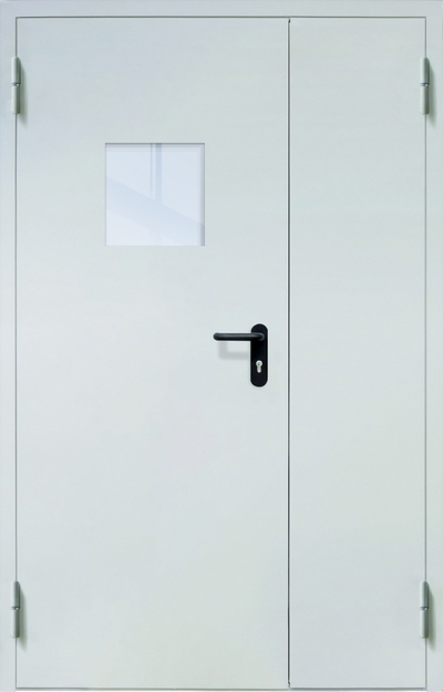 Полуторная противопожарная дверь EI-60 с квадратным стеклопакетом, окрас по RAL Полуторная противопожарная дверь EI-60 с квадратным стеклопакетом, окрас по RAL