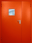 Полуторная противопожарная дверь EI-60 с квадратным стеклопакетом, окрас по RAL 3003