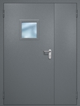 Полуторная противопожарная дверь EI-60 с квадратным стеклопакетом, окрас по RAL 7001