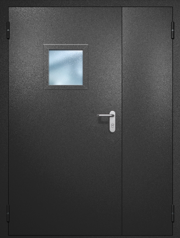 Полуторная противопожарная дверь EI-60 с квадратным стеклопакетом, окрас по RAL 9004