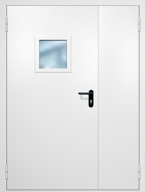 Полуторная противопожарная дверь EI-60 с квадратным стеклопакетом, окрас по RAL 9003 Полуторная противопожарная дверь EI-60 с квадратным стеклопакетом, окрас по RAL 9003