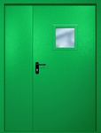 Полуторная противопожарная дверь EI-60 с квадратным стеклопакетом, окрас по RAL 6037