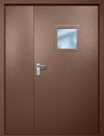 Полуторная противопожарная дверь EI-60 с квадратным стеклопакетом, окрас по RAL 8016