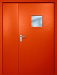 Полуторная противопожарная дверь EI-60 с квадратным стеклопакетом, окрас по RAL 3003