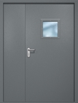 Полуторная противопожарная дверь EI-60 с квадратным стеклопакетом, окрас по RAL 7001