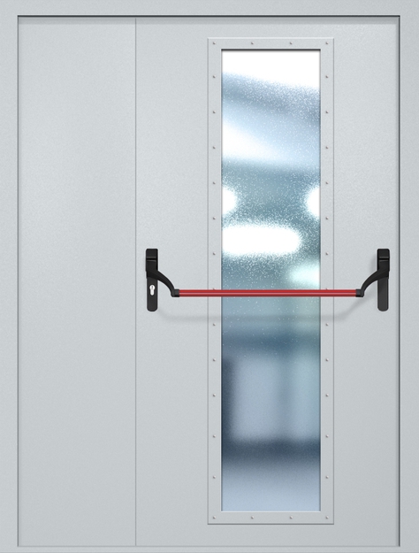 Полуторная противопожарная дверь EIW-60 с максимальным стеклопакетом и ручкой «Антипаника», окрас по RAL