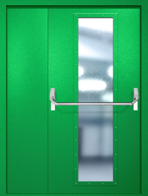 Полуторная противопожарная дверь EIW-60 с максимальным стеклопакетом и ручкой «Антипаника», окрас по RAL 6037