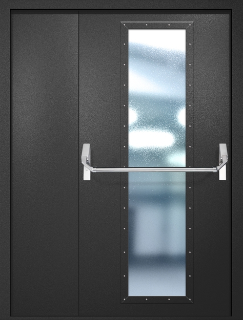 Полуторная противопожарная дверь EIW-60 с максимальным стеклопакетом и ручкой «Антипаника», окрас по RAL 9004 Полуторная противопожарная дверь EIW-60 с максимальным стеклопакетом и ручкой «Антипаника», окрас по RAL 9004