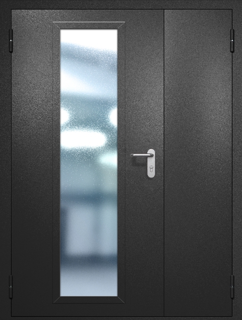 Полуторная противопожарная дверь EIW-60 с максимальным стеклопакетом, окрас по RAL 9004 Полуторная противопожарная дверь EIW-60 с максимальным стеклопакетом, окрас по RAL 9004