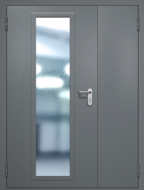 Полуторная противопожарная дверь EIW-60 с максимальным стеклопакетом, окрас по RAL 7001 Полуторная противопожарная дверь EIW-60 с максимальным стеклопакетом, окрас по RAL 7001