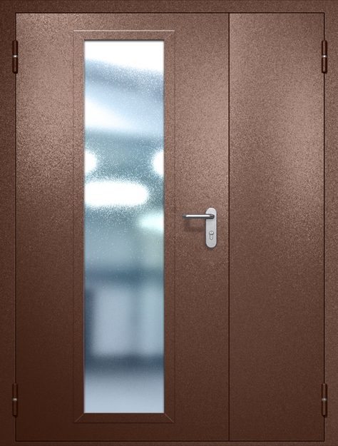 Полуторная противопожарная дверь EIW-60 с максимальным стеклопакетом, окрас по RAL 8016