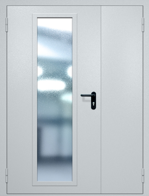 Полуторная противопожарная дверь EIW-60 с максимальным стеклопакетом, окрас по RAL