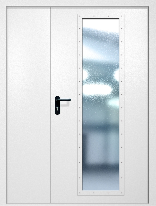 Полуторная противопожарная дверь EIW-60 с максимальным стеклопакетом, окрас по RAL 9003