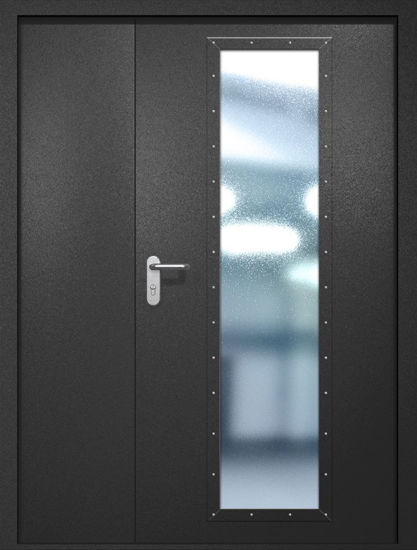 Полуторная противопожарная дверь EIW-60 с максимальным стеклопакетом, окрас по RAL 9004