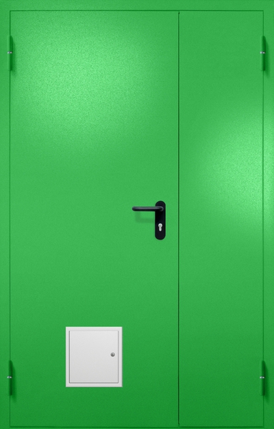 Полуторная противопожарная дверь EI-60 со стыковочным узлом снизу, окрас по RAL 6037 Полуторная противопожарная дверь EI-60 со стыковочным узлом снизу, окрас по RAL 6037