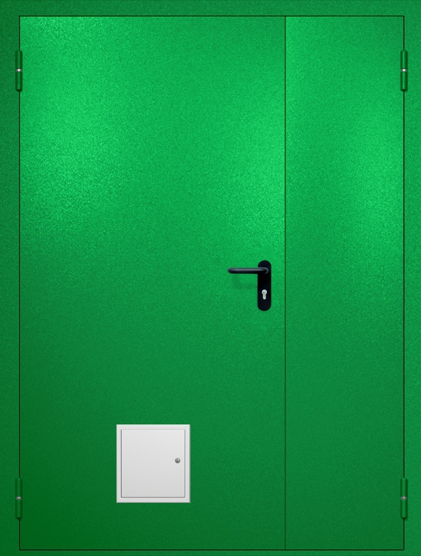 Полуторная противопожарная дверь EI-60 со стыковочным узлом снизу, окрас по RAL 6037