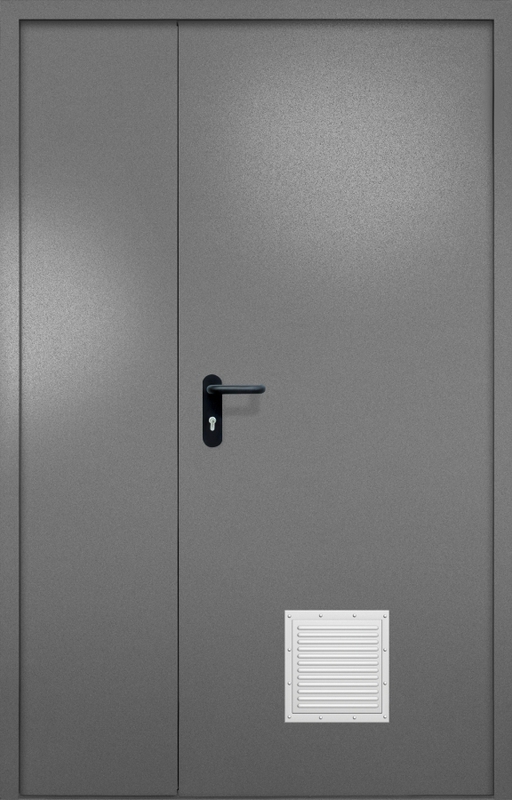 Полуторная противопожарная дверь EI-60 со стыковочным узлом снизу, окрас по RAL 7001