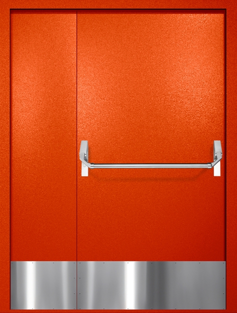 Полуторная противопожарная дверь EI-60 с отбойниками и ручкой «Антипаника», окрас по RAL 3003