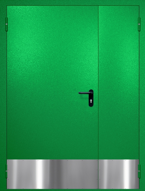 Полуторная противопожарная дверь EI-60 с отбойниками, окрас по RAL 6037 Полуторная противопожарная дверь EI-60 с отбойниками, окрас по RAL 6037