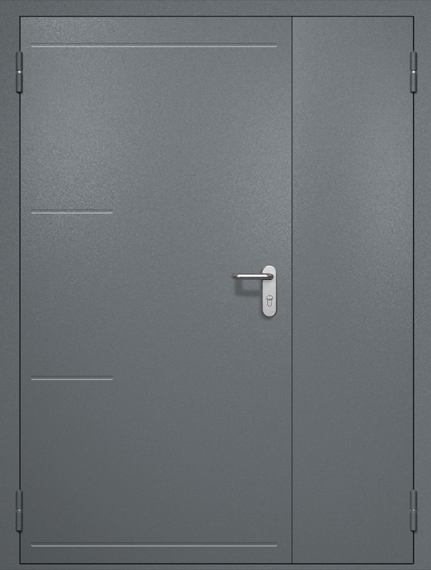 Полуторная противопожарная дверь EI-60 с рисунком на металле, окрас по RAL 7001