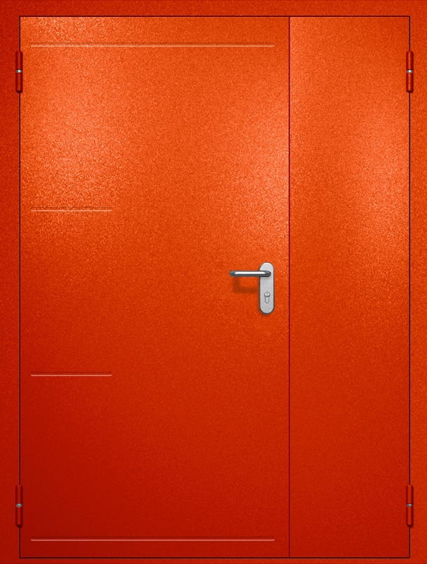Полуторная противопожарная дверь EI-60 с рисунком на металле, окрас по RAL 3003