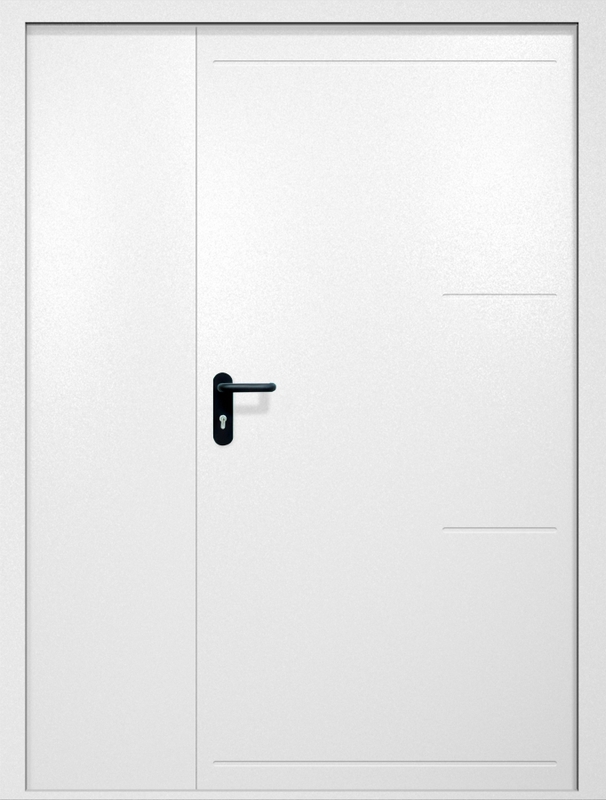 Полуторная противопожарная дверь EI-60 с рисунком на металле, окрас по RAL 9003