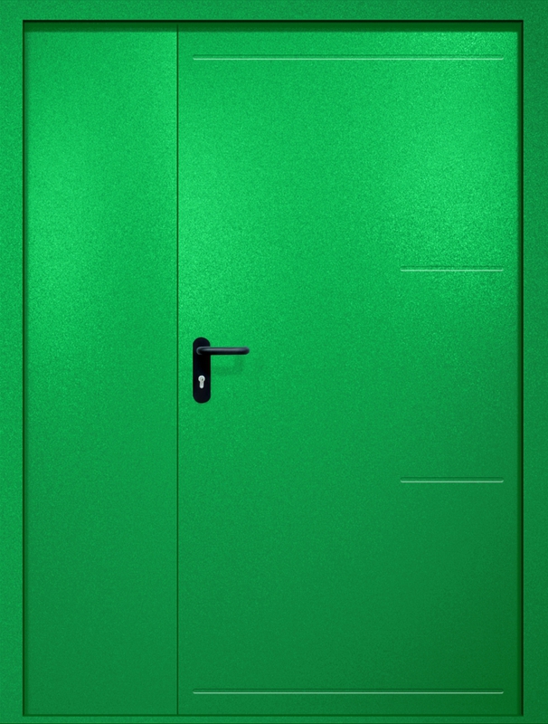 Полуторная противопожарная дверь EI-60 с рисунком на металле, окрас по RAL 6037